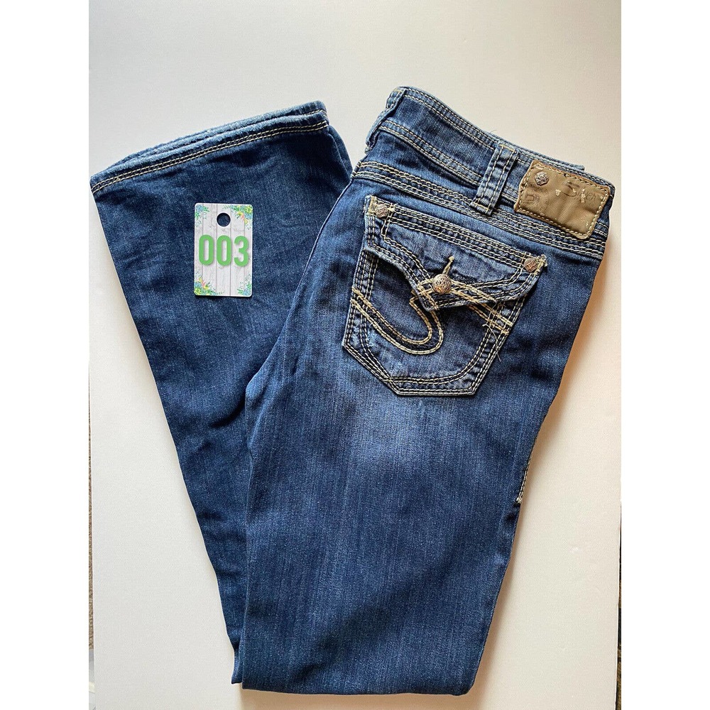 Silver Jeans Womens 31x34 Blue Suki Surplus Boot Cut Button Pockets Stretch